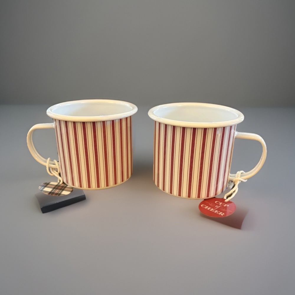 /Target Spoonful of Comfort Chic Red & White Striped 12 oz Metal Enamel Mugs